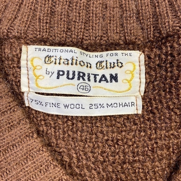 Vintage Citation Club By Puritan Mohair Wool 60's Brown V-Neck Sweater Size 46 - Picture 4 of 4